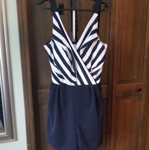 Boohoo Classy Navy White Stripe Shorts Romper